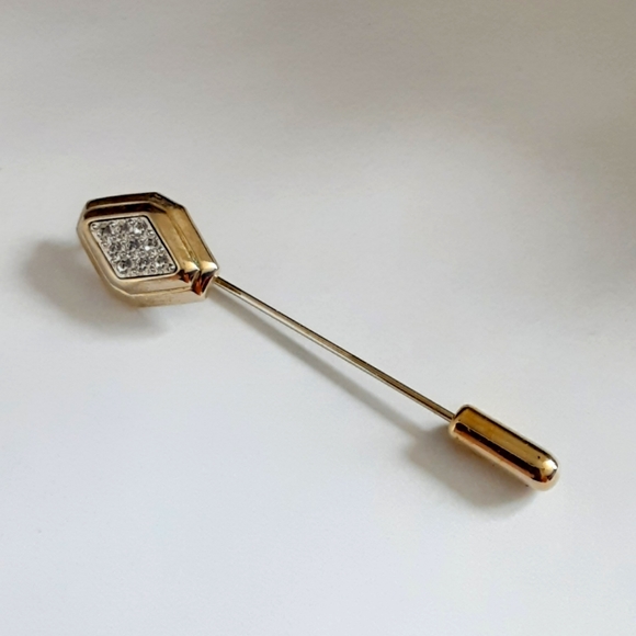Avon Stick Pin Elegant Gold Tone & Rhinestones Vintage Lapel Hat Pin - Picture 6 of 7